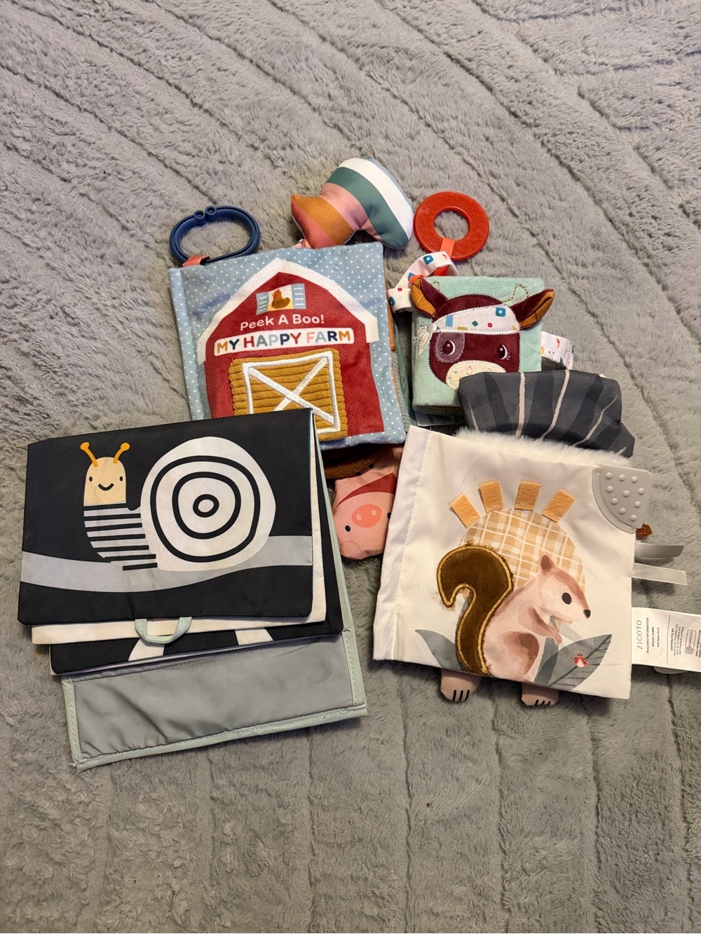 Set of 4 Baby Soft Activity Cloth Books and Teethers - Multi-Color